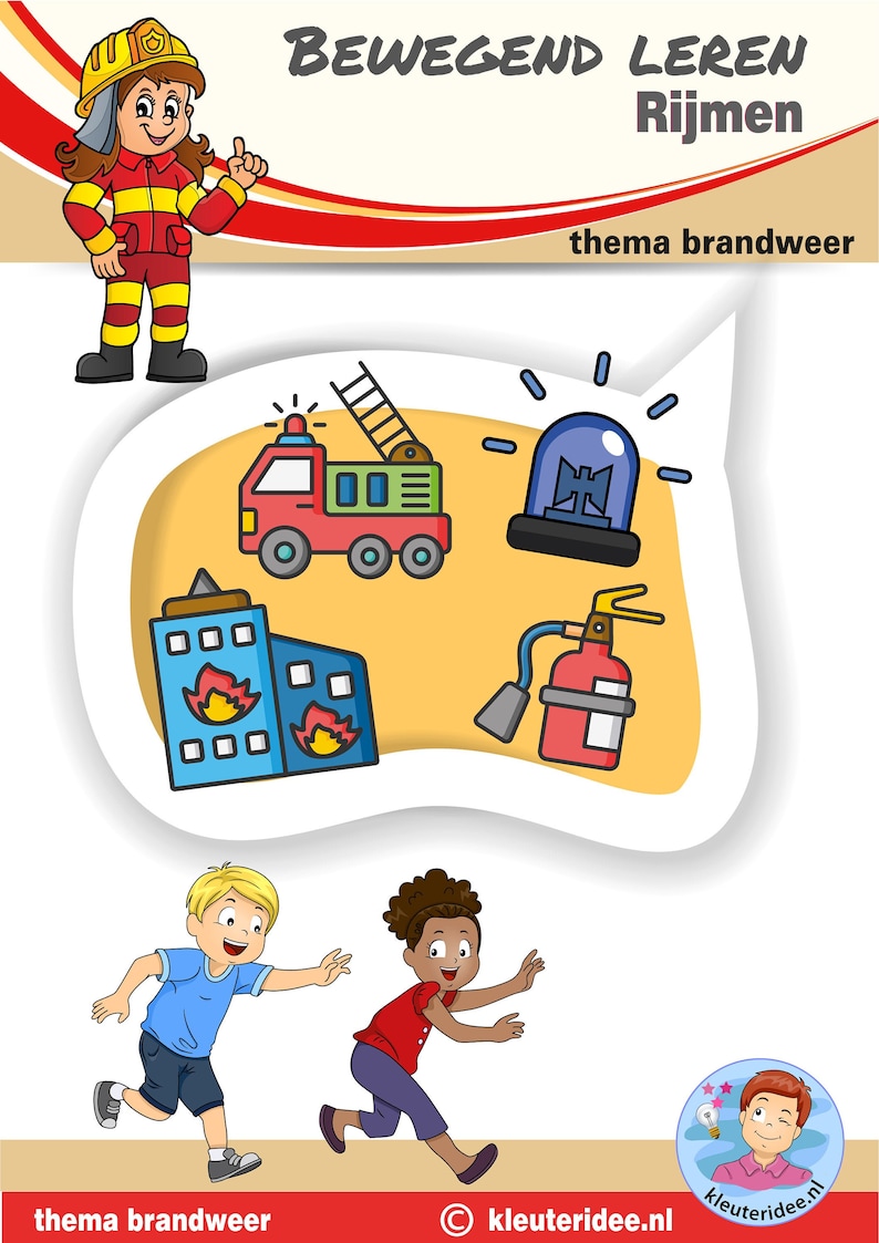 Rijmrun 'brandweer', bewegend leren, rijmen afbeelding 1