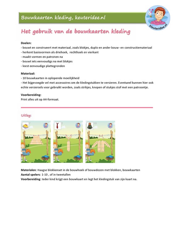 Tien bouwkaarten thema kleding Etsy Nederland