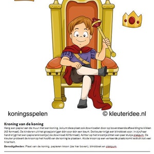Vijftien spelkaarten A4 formaat voor koningsspelen met kleuters. kleuteridee.nl