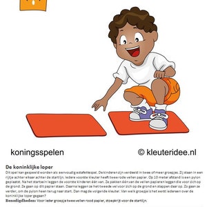 Vijftien spelkaarten A4 formaat voor koningsspelen met kleuters. kleuteridee.nl afbeelding 4