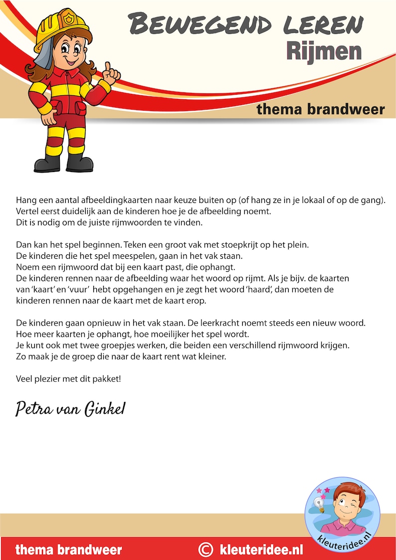 Rijmrun 'brandweer', bewegend leren, rijmen afbeelding 3