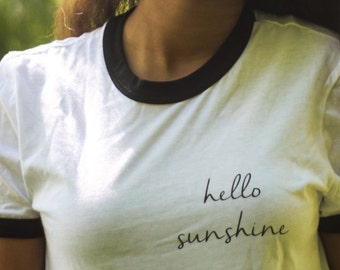 Hello Sunshine Ringer Tee -Tumblr Ringer Pocket Shirt -Unisex Sizing