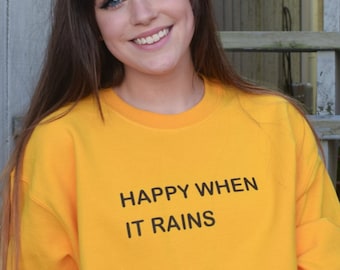 Happy When it Rains Tumblr Saying Fall Sweater- In Yellow and Navy Sweatshirt