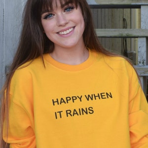 Happy When it Rains Tumblr Saying Fall Sweater In Yellow and Navy Sweatshirt image 1