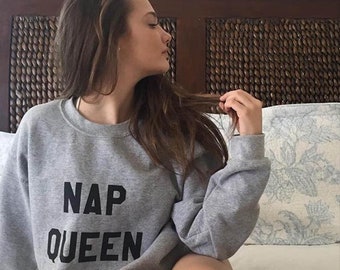 Nap Queen crewneck Sweatshirt oversized Jumper - in Grey