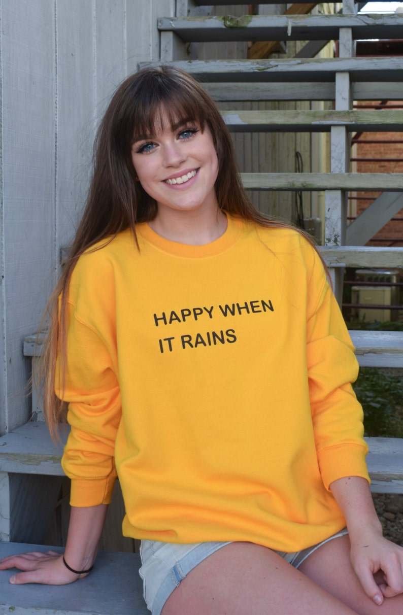 Happy When it Rains Tumblr Saying Fall Sweater In Yellow and Navy Sweatshirt image 1