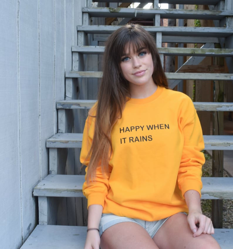 Happy When it Rains Tumblr Saying Fall Sweater In Yellow and Navy Sweatshirt image 4