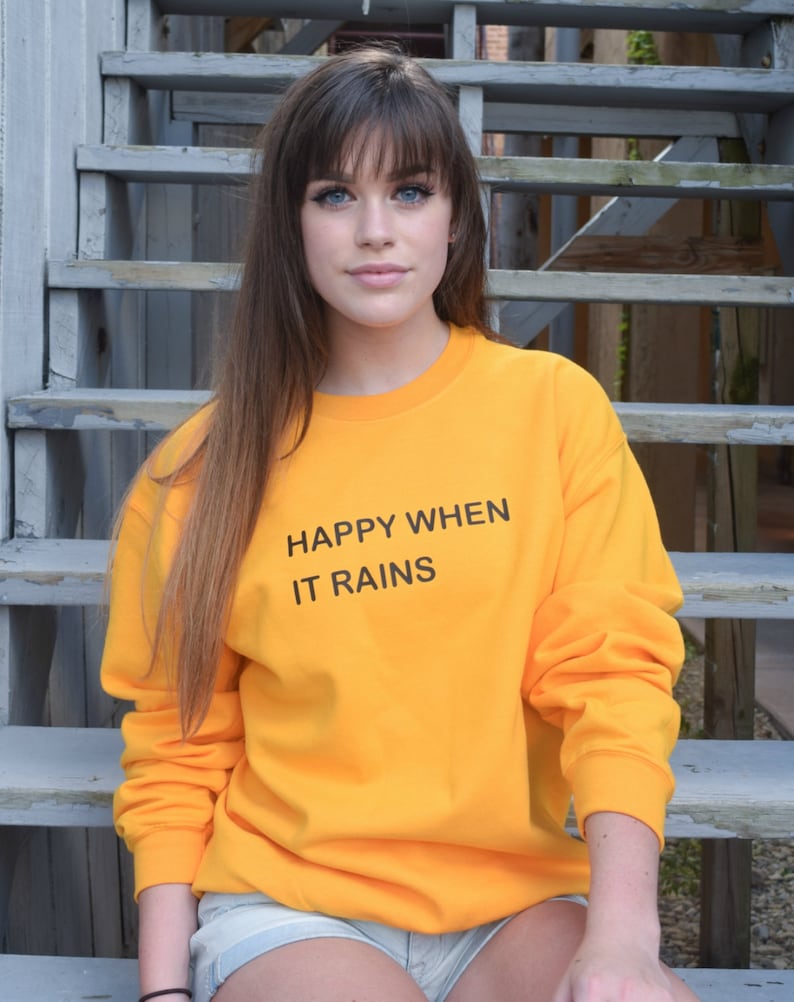 Happy When it Rains Tumblr Saying Fall Sweater In Yellow and Navy Sweatshirt image 3