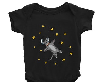 Space Kitty Infant Bodysuit, Short Sleeve Creeper, Baby One-Piece, cute cat, scientific, outer space, baby gift, baby shower, astronaut