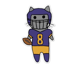 Football Cat Vinyl Sticker, Purple and Yellow, Pro, College, High School, Car Sticker, Bumper Sticker, Laptop Decal, Skateboard Sticker