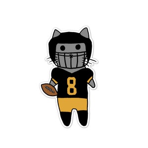 Football Cat Vinyl Sticker, Black and Yellow, Pro, College, High School, Car Sticker, Bumper Sticker, Laptop Decal, Skateboard Sticker image 1