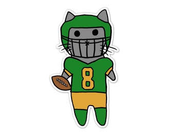 Football Cat Vinyl Sticker, Green and Yellow, Pro, College, High School, Car Sticker, Bumper Sticker, Laptop Decal, Skateboard Sticker