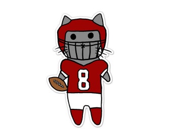 Football Cat Vinyl Sticker, Red and White, Pro, College, High School, Car Sticker, Bumper Sticker, Laptop Decal, Skateboard Sticker