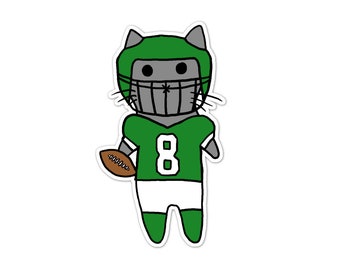 Football Cat Vinyl Sticker, Green and White, Pro, College, High School, Car Sticker, Bumper Sticker, Laptop Decal, Skateboard Sticker