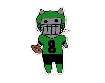 Football Cat Vinyl Sticker, Black and Green, Pro, College, High School, Car Sticker, Bumper Sticker, Laptop Decal, Skateboard Sticker