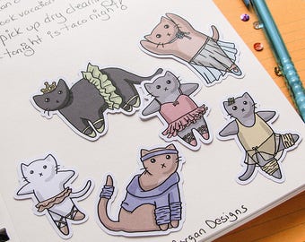 Ballet Cats Stickers, Paper Stickers, Journaling, Sticker Flakes, Cute Cats, Stationery, Scrapbooking, Dance Kittens