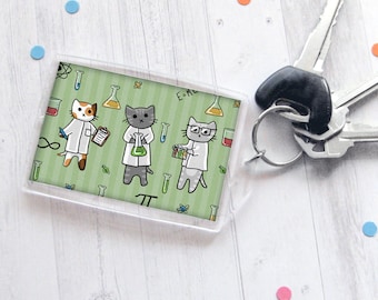 Scientist Cats Acrylic Keychain – STEM Art Gift for Science Lovers
