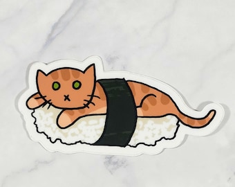 Sushi Cat Vinyl Sticker – Waterproof Laptop Decal, Foodie Gift