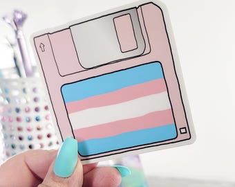Transgender Pride Flag Floppy Disk Vinyl Sticker