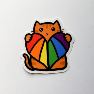 Pride Cat Vinyl Sticker, LGBT, LGBTQ, Rainbow Heart, Rainbow Flag, Car Sticker, Bumper Sticker, Laptop Decal, Skateboard Sticker image 2