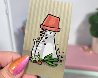 Naughty Plant Pot Cat Magnet – Funny Cat With Plant Pot on Head (3.5 × 1.875 inches)