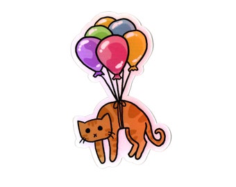 Holographic Cat Sticker, Laptop Sticker, Car Sticker, Bumper Sticker, Vinyl Sticker, Cute Cat, Balloons, True Holo, Metallic, Rainbow