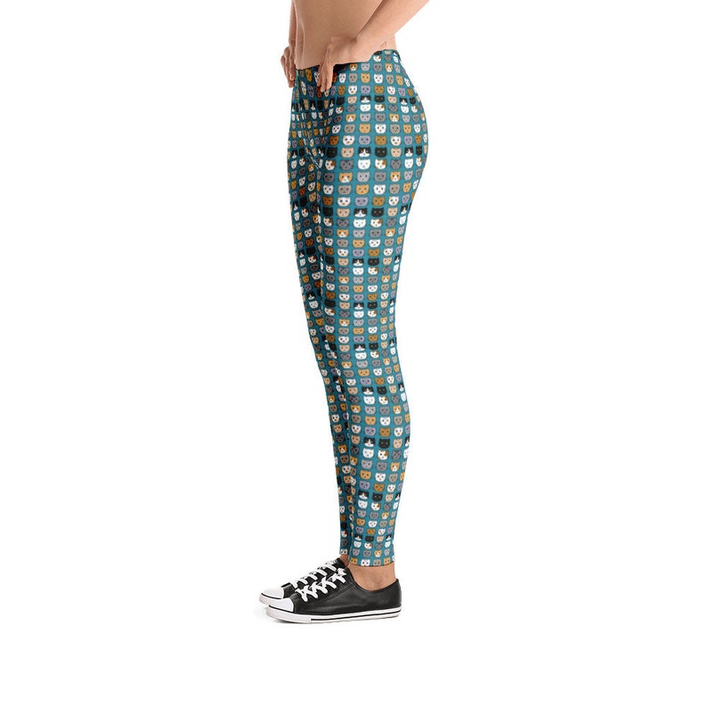 Teal leggings cat lover gift Stretchy Pants tabby cat fun leggings Cute Cats Cat Face Leggings