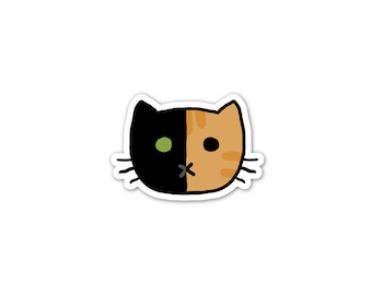 Chimera Cat Sticker, Phone Sticker, Cat Laptop Sticker, Car Sticker, Bumper Sticker, Vinyl Sticker, Cute Cat, Black and Orange Half Face