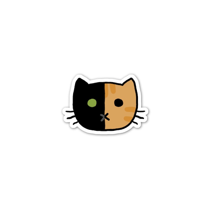 Chimera Cat Sticker, Phone Sticker, Cat Laptop Sticker, Car Sticker, Bumper Sticker, Vinyl Sticker, Cute Cat, Black and Orange Half Face image 1