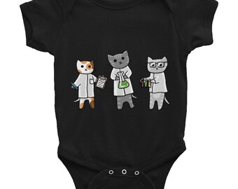 Science Cats Infant Bodysuit, Short Sleeve Creeper, Baby One-Piece, cute cats, scientific, Nerdy Kids, adorable, baby gift, baby shower