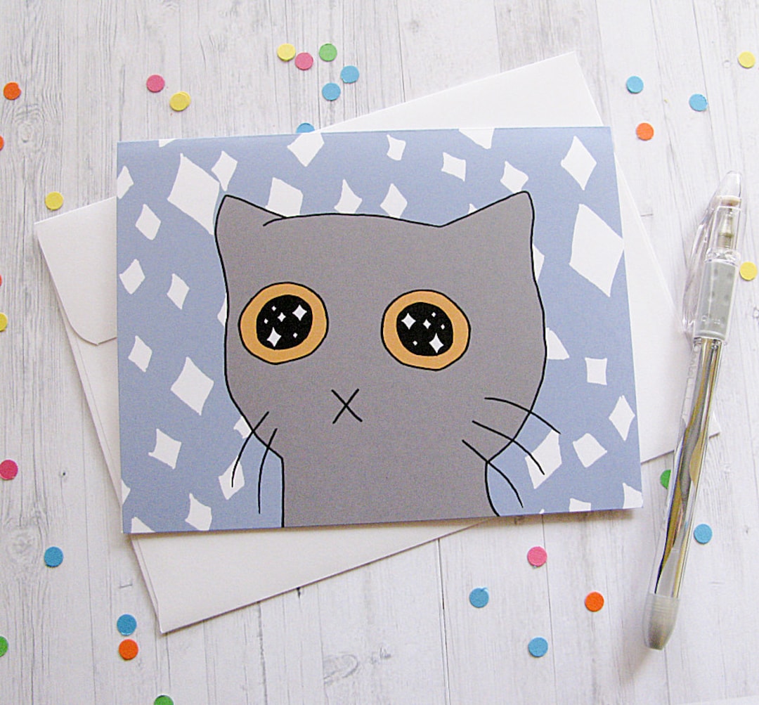 Cute Cat Card Any Occasion Card Cute Greeting Card Starry Eyed Kitten Just Because Card Thinking