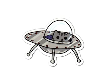 Cute Cat Vinyl Sticker Kitty in a UFO Astronaut Cat cute Sticker Car Sticker Bumper Sticker Laptop Decal Guitar Sticker Skateboard