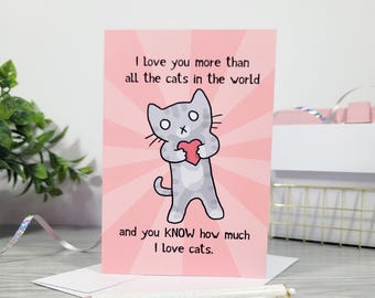 Grey Kitty Valentines Greeting Card