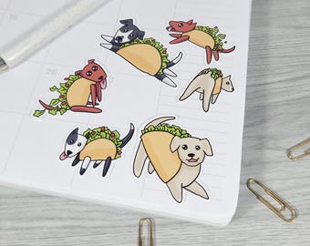 Taco Dog Stickers: Funny Food, Scrapbooking, Journaling (6-Pack)