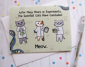 Funny Cat Card Any Occasion Card Cute Greeting Card Science Kittens Nerdy Card Geek Card Just Because Card Thinking of You Note