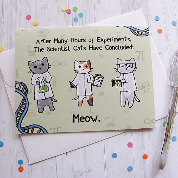 Funny Cat Card Any Occasion Card Cute Greeting Card Science Kittens Nerdy Card Geek Card Just Because Card Thinking of You Note