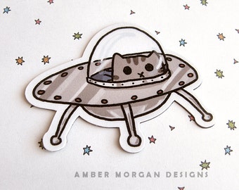 Cute Cat Magnet, Refrigerator Magnet, Cubicle Decor,  UFO Kitty, UFO Magnet, Fridge Magnet Kawaii Magnet Cute Cat Kitty in a Space Ship