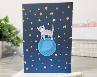 Space Cat on Planet Any Occasion Greeting Card