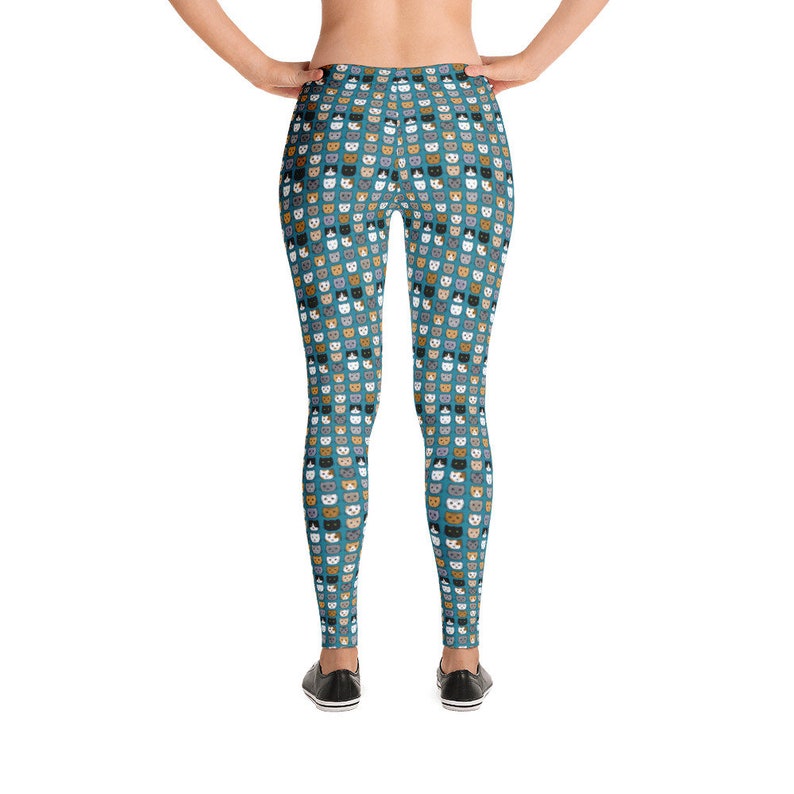 Teal leggings cat lover gift Stretchy Pants tabby cat fun leggings Cute Cats Cat Face Leggings