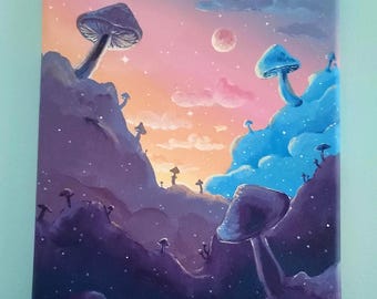 Enchanted Mushroom Sunset – Original Acrylic Painting by Stormi Morgan
