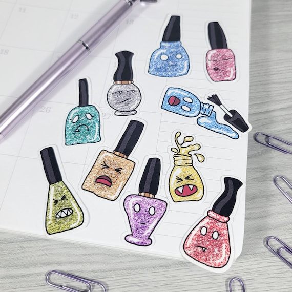 Glitter Nail Polish Stickers: Scrapbook & Planner Decals