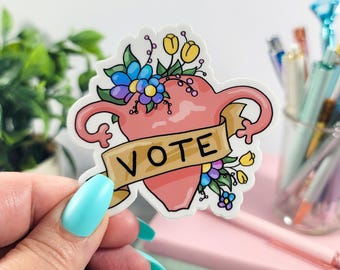 Feminist Uterus Vote Floral Outdoor Vinyl Sticker