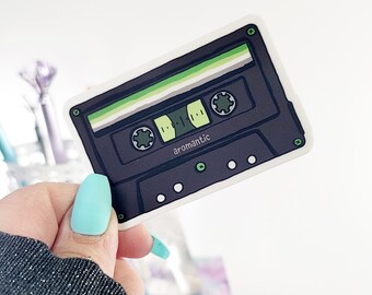 Aromantic Pride Flag Retro Cassette Tape Vinyl Sticker