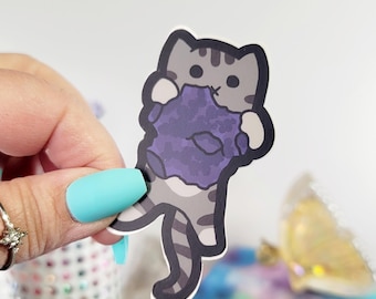 Grey Cat Vinyl Sticker – Space Cat Waterproof Outdoor Decal (3 Inch)