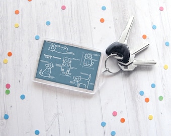 Cat Blueprints Acrylic Keychain