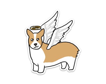 Angel Dog Vinyl Sticker, Pet Memorial, Cute Corgi, Car Sticker, Bumper Sticker, Laptop Decal, Skateboard Sticker, Dog Sticker, Brown Puppy