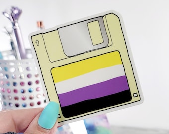 Non Binary Pride Flag Floppy Disk Vinyl Sticker