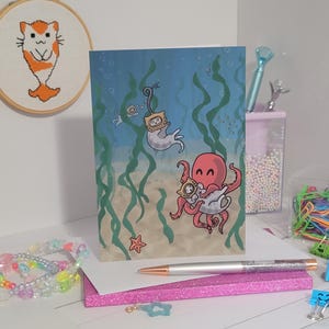 Deep Ocean Cat and Octopus Any Occasion Greeting Card