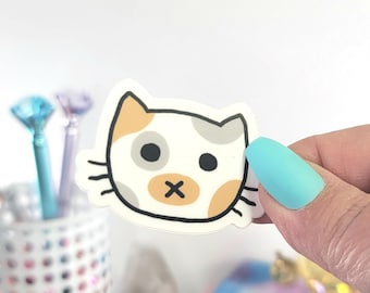 Dilute Calico Cat Face Vinyl Sticker - Cute Waterproof Decal for Tumblers, Laptops & Gifts