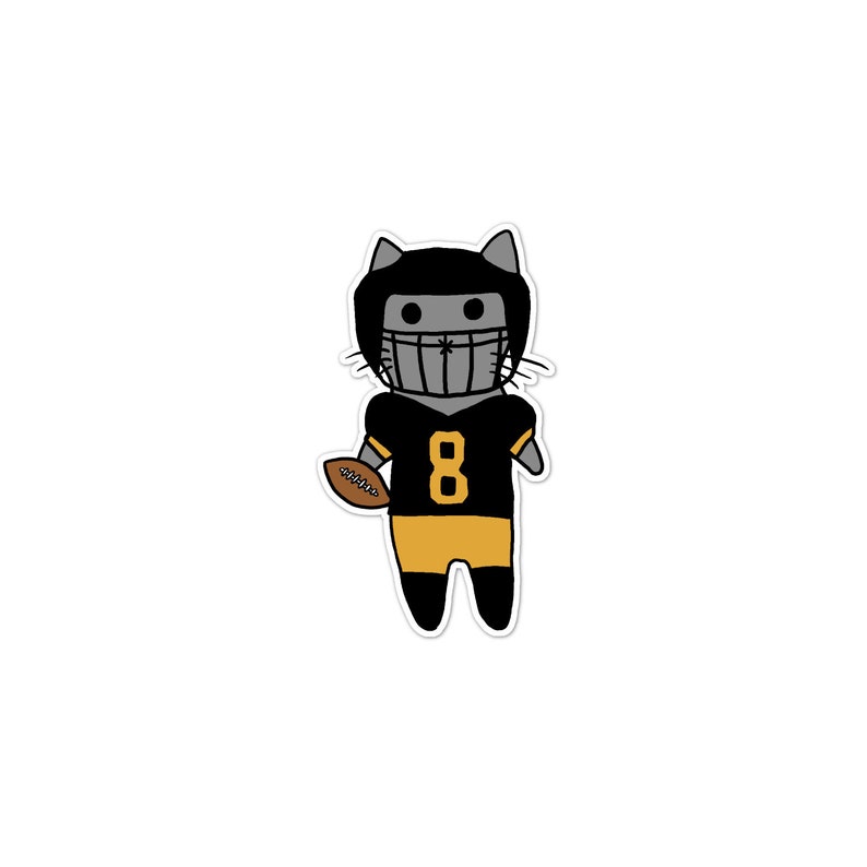 Football Cat Vinyl Sticker, Black and Yellow, Pro, College, High School, Car Sticker, Bumper Sticker, Laptop Decal, Skateboard Sticker image 1